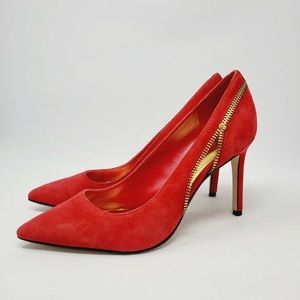 Marc Fisher red suede zipper pointy toe heels